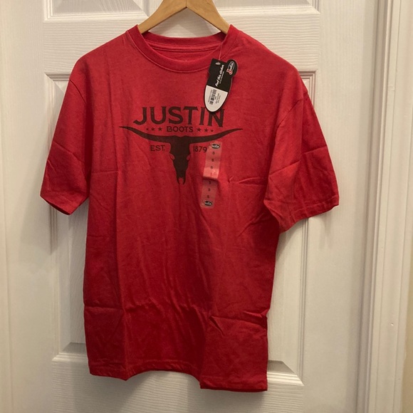 Justin Boots Red T-Shirt size small - Picture 1 of 5